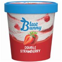 Blue Bunny Double Strawberry · 14 oz. Creamy strawberry flavored frozen dairy dessert made with ripe strawberries and a str...
