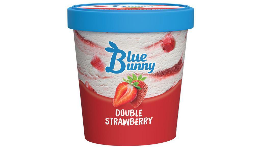 Blue Bunny Double Strawberry · 14 oz. Creamy strawberry flavored frozen dairy dessert made with ripe strawberries and a strawberry swirl.