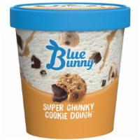 Blue Bunny Super Chunky Cookie Dough · 14 oz. Cookie dough frozen dairy dessert made with cookie dough, chocolate chunks, and cooki...