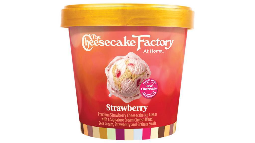 The Cheesecake Factory Strawberry · 14 oz. Premium strawberry cheesecake ice cream with a signature cream cheese blend, sour cream, strawberry and graham swirls.
