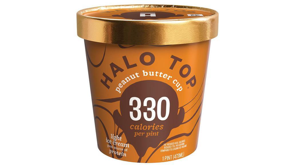 Halo Top Peanut Butter Cup · Chocolate peanut butter light ice cream with peanut butter revel.