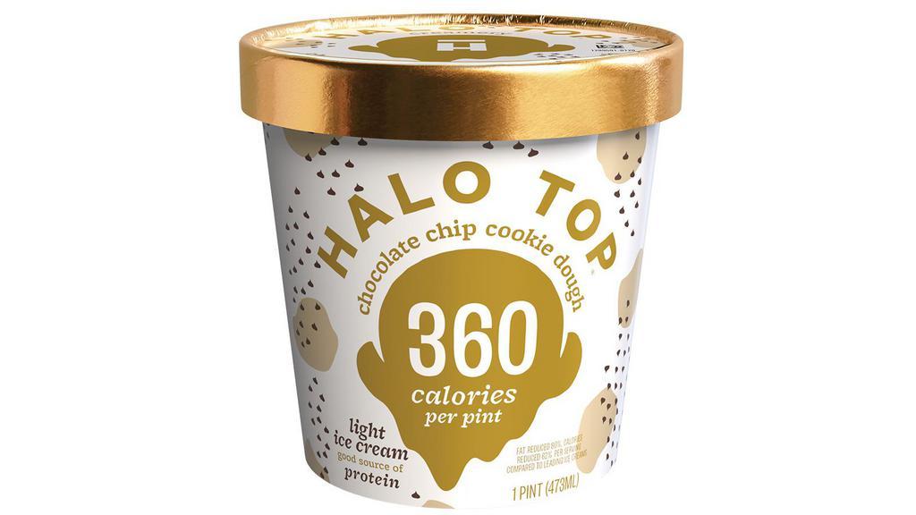 Halo Top Chocolate Chip Cookie Dough · 16 oz. Cookie dough flavored light ice cream with cookie dough chunks and chocolate chips.