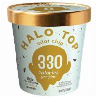 Halo Top Mint Chip · 16 oz. Refreshing, creamy mint light ice cream mixed with rich chocolate chips.