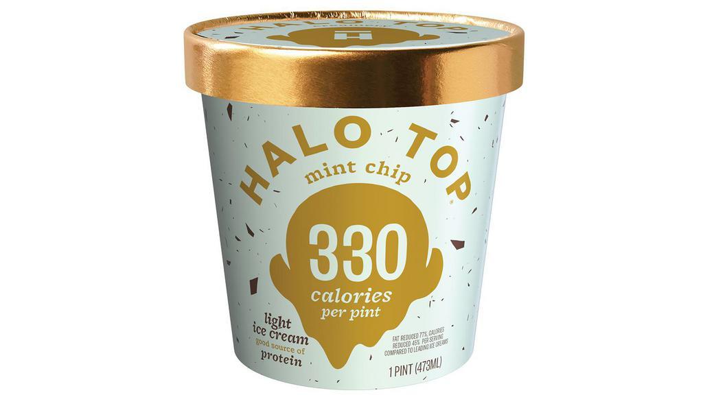 Halo Top Mint Chip · 16 oz. Refreshing, creamy mint light ice cream mixed with rich chocolate chips.