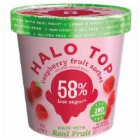Halo Top Raspberry Sorbet · 16 oz. Made with real, juicy, ripe raspberries for a simple, refreshing taste that is full o...