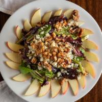 The Fuji · Mixed greens, caramelized walnuts, gorgonzola cheese and Fuji apples tossed in glazed balsam...