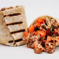 Carnitas Burrito · House Made Shredded Carnitas, Spanish Rice, Pinto Beans, Salsa verde, Cilantro, and House Sa...