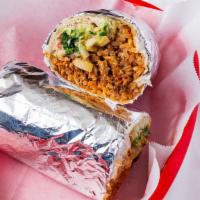 Super Burrito · Includes larger portion of protein choice, rice, beans, cilantro, salsa, guacamole, sour cre...