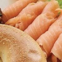 Bagel & Smoked Salmon Plate · Toasted bagel, cream cheese, cucumbers, tomatoes, pickles, capers, onions and two zucchini h...