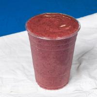 Razzel Dazzle (310-485 Cal.) · Mixed berries, bananas, choice of apple juice or orange juice.