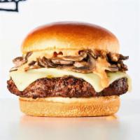 Bounty Hunter Burger · Burger, sautéed mushrooms in truffle butter, pepper jack cheese & Mob Sauce