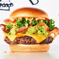The Clyde Club · Burger, bacon, cheddar cheese, avocado, lettuce, tomato & Sriracha ranch