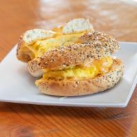 Good Morning Bagel · Spicy aioli, scrambled eggs, melted Colby jack cheese on  toasted bagel. Add avocado, add ba...