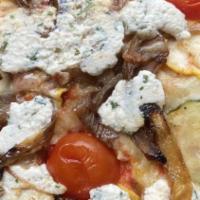 Veggie  · mozzarella, tomato sauce, red pepper, green pepper, mushrooms, red onion, black olives, slic...