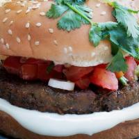 Falafel Burger · truffle tahini / tomato relish / fries