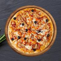 Pizza Greco  · Fresh pizza dough rolled, topped fresh garlic, oregano, basil, black olives, parsley, onions...