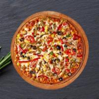 Supreme Vegetarian Pizza · A choice 4 toppings with fresh mozzarella and our house made signature tomato sauce baked in...