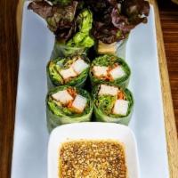 Fresh Rolls · Rice paper wrapped around organic spring mix, jicama, and organic tofu with a hint of herbal...
