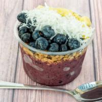 Blue Hawaiian Bowl · Acai, pineapple, blueberries, banana, coconut milk on top: granola, coconut shreds, pineappl...