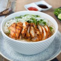 Grilled Chicken Phở · Dark meat of a grilled fiery chicken; served in our 12-hour bone broth.