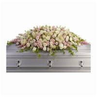 Always Adored Casket Spray By Teleflora · A beautiful spray of soft pink, white and cream blooms ease the burden of loss.