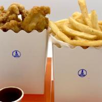 Popcorn Chicken & Fries · Lightly breaded all natural chicken paired with golden brown fries.