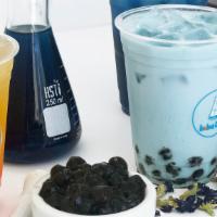 Marshmallow Milk Tea · Butterfly pea flower tea (naturally blue) freshly brewed, sweetened with all-natural marshma...