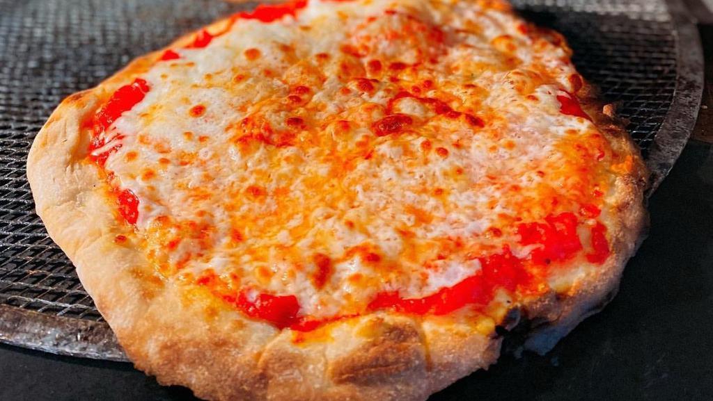 Cheese · Parmesan, mozzarella thin crust pizza.