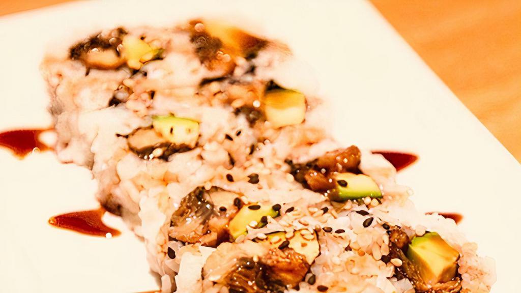 Eel & Avocado Classic Roll · barbecued freshwater eel, avocado, rice outside