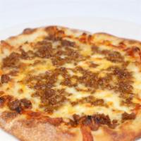 Pizza Bolognese · Free range bolognese, mozzarella, organic pizza sauce.