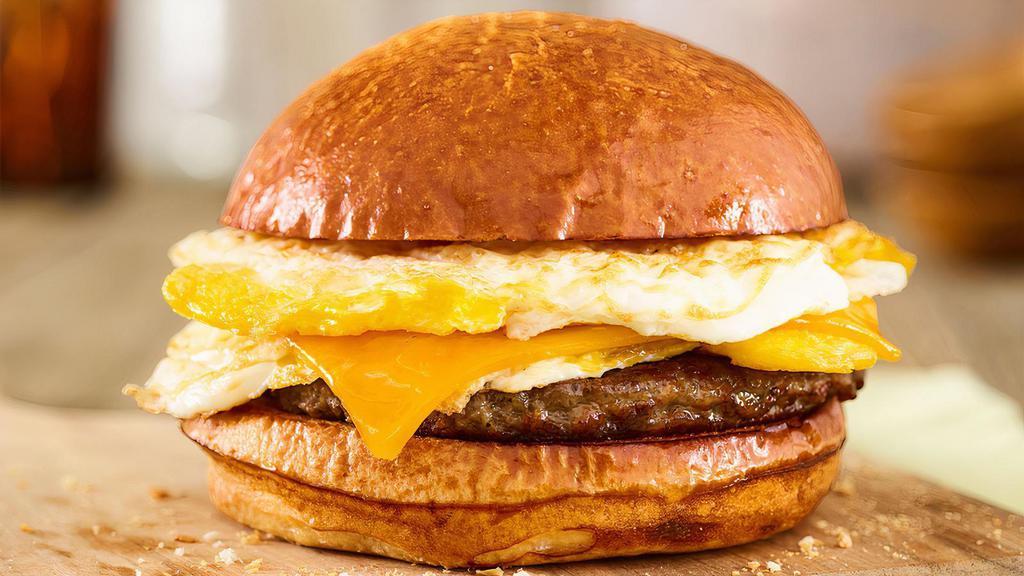 Sausage, Egg & Cheese Sandwich · Fresh cracked eggs, aged cheddar cheese, breakfast sausage, toasted brioche bun