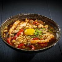 Spicy Seafood Ramen · Spicy Ramen with Assorted Seafoods, Vegetables and Egg