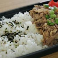 Sukiyaki Beef · Sukiyaki Beef served with white rice. Add some spice! Ask for Sriracha or Chili Flakes on th...