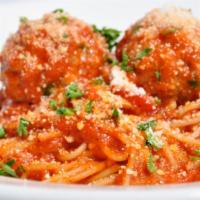 Spaghetti Meatballs · Spaghetti, homemade meatballs (all natural,no hormones/antibiotics) ground beef, marinara sa...