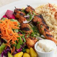 Chicken Kebab · Charbroiled chicken breast, marinated in lemon juice, olive oil and spices.