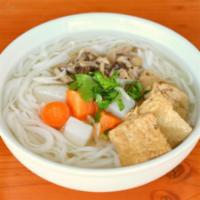 Pho Chay/Vegetarian · Tofu & Organic Varietal Oyster Mushroom. with carrots and daikon in a Vegetarian Broth