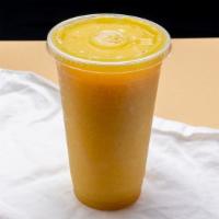 Tahitian Paradise · Mangos, pineapple, and banana with apple juice.