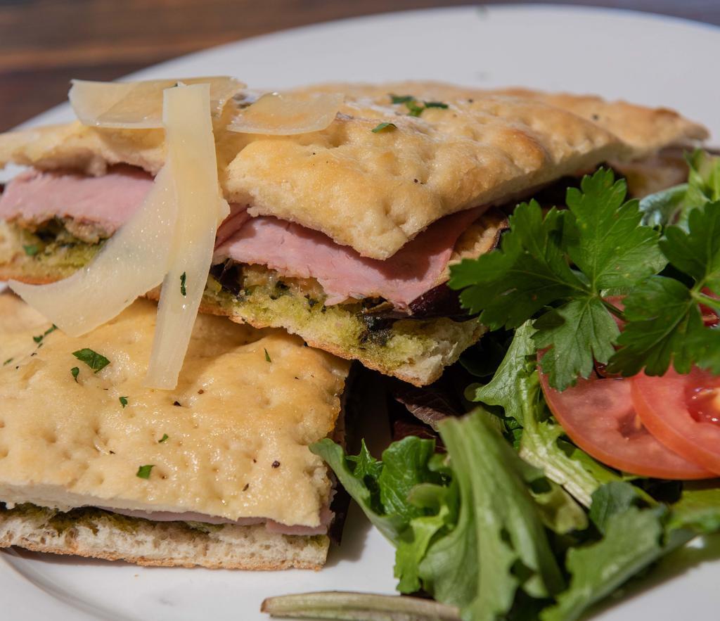 Toscano · Ham, pesto, sun-dried tomatoes, mozzarella.