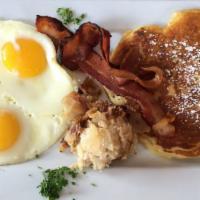 Breakfast Special · Three eggs any style, potatoes gratin, one large pancake and one choice of bacon, turkey bac...
