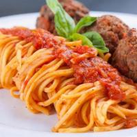Spaghetti Meat Balls · Three Homemade Style Beef Meatballs sautéed in Marinara Sauce