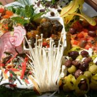 Combo Platter · Recommended. Tzatziki, hummus, baba ganoush, shallot, dolma, kalamata olive and feta.
