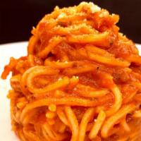 Spaghetti Marinara · Includes Garlic Bread.