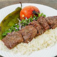 Beef Shish Kabob Plate · Beef Shish Kabob grilled over charcoal fire to perfection (5 Pieces)

Our plate includes fir...