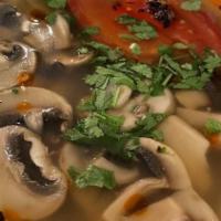 Tom Yum · The Thai’s favorite soup. A hot and sour soup with tofu, mushroom, tomato, lemongrass, Thai ...