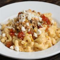 Street Mac · Traditional mac & cheese, Mexican street corn, queso fresco, roasted peppers & cilantro