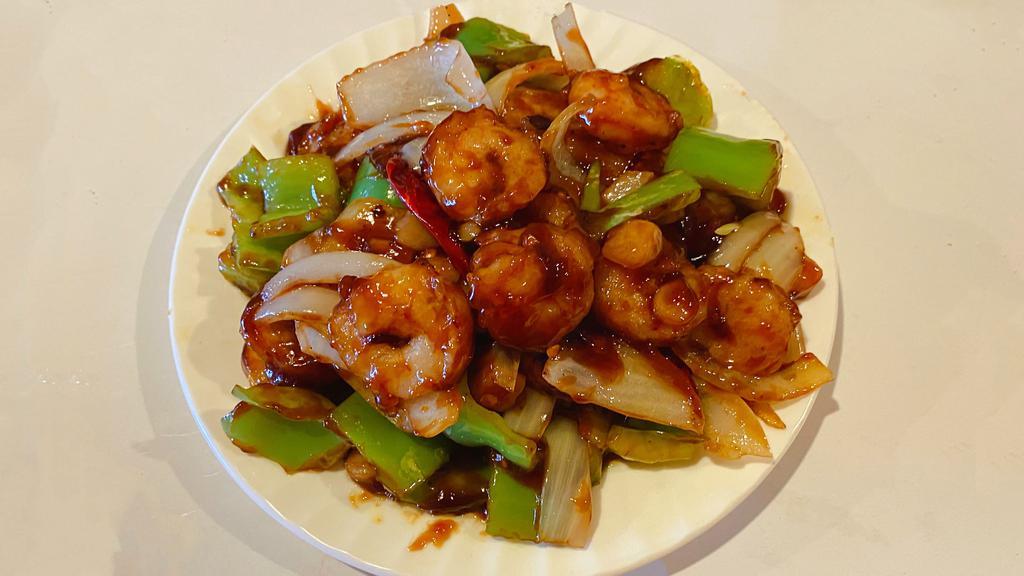 Szechuan Shrimp Lunch · Spicy. Jumbo shrimp, broccoli, mushroom, baby com, carrot, onion, green pepper, red pepper, bamboo shoot snow pea in Szechuan flavor brown sauce.