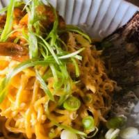 Garlic Noodles · Yakisoba noodles, oyster sauce, parmesan cheese.
