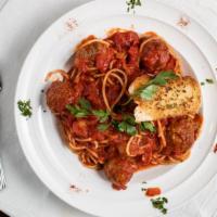 Meat Ball Marinara Pasta · Meatball in linguine pasta with our marinara sauce topped with parmesan cheese, and comes wi...
