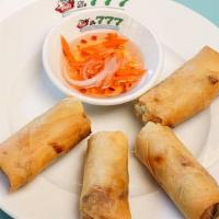 Egg Roll Cha Gio · Two pieces. Crispy deep fried roll of grounded pork and vegetables.