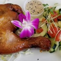 Huli Huli Chicken · Hawaiian dish. Chicken leg quarter slow cooked in JJ's sweet marinade & lightly grilled